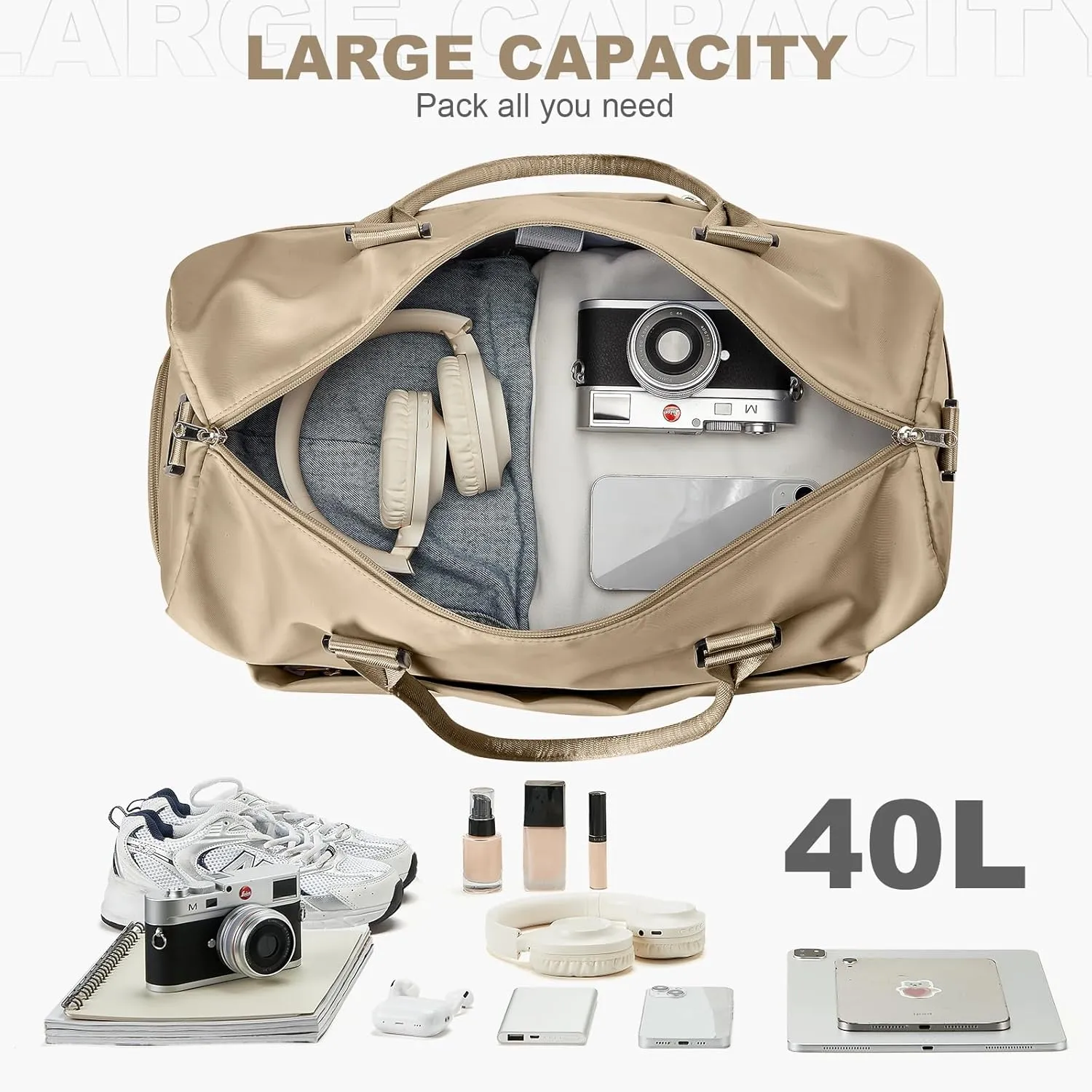 Gym Duffle Bag for Women, Mens, Sports (Brown, Large)