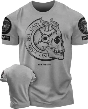 Gymish Lifestyle No Pain No Gain Skull Gym Lifting Motivation T-Shirts for Men