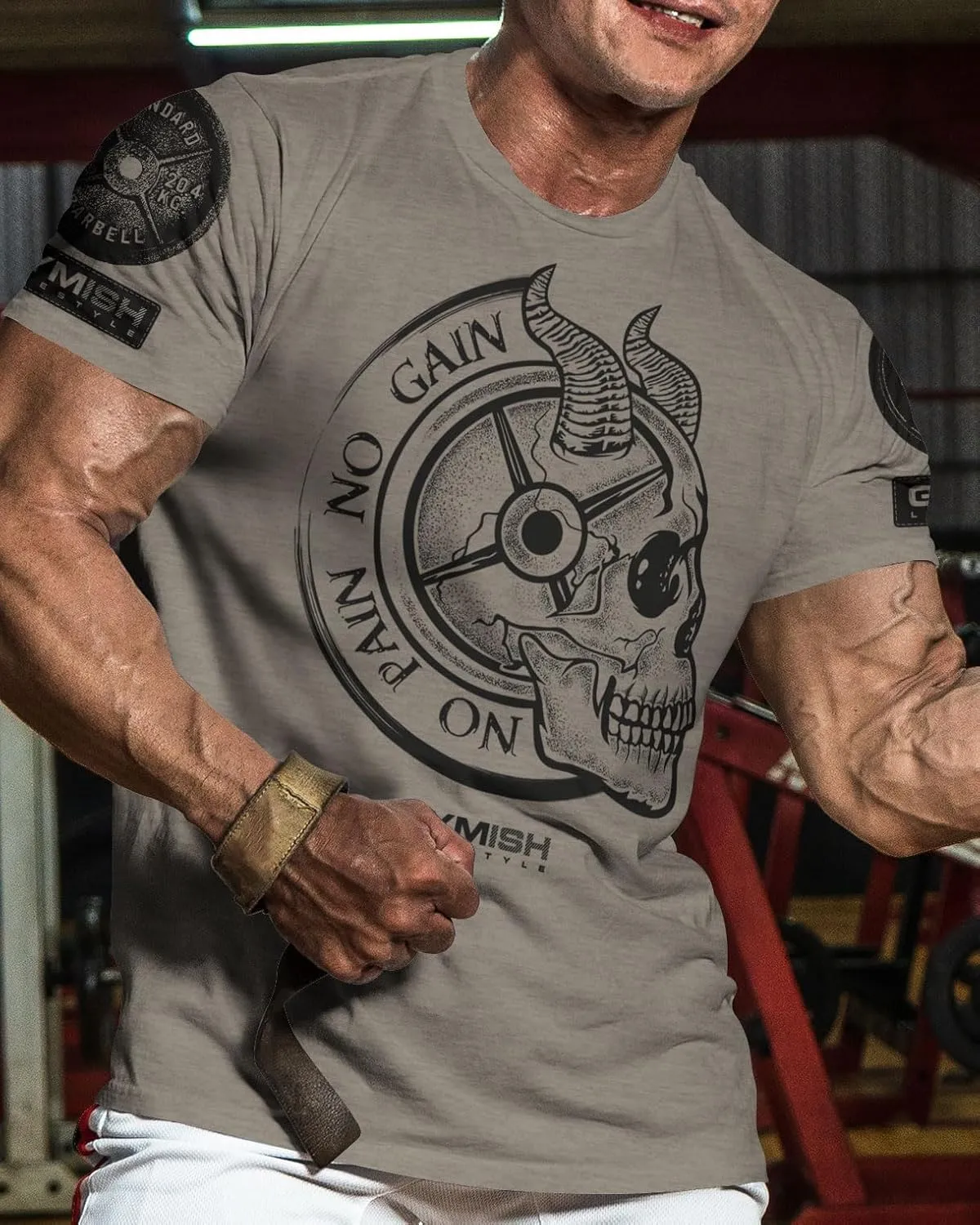 Gymish Lifestyle No Pain No Gain Skull Gym Lifting Motivation T-Shirts for Men
