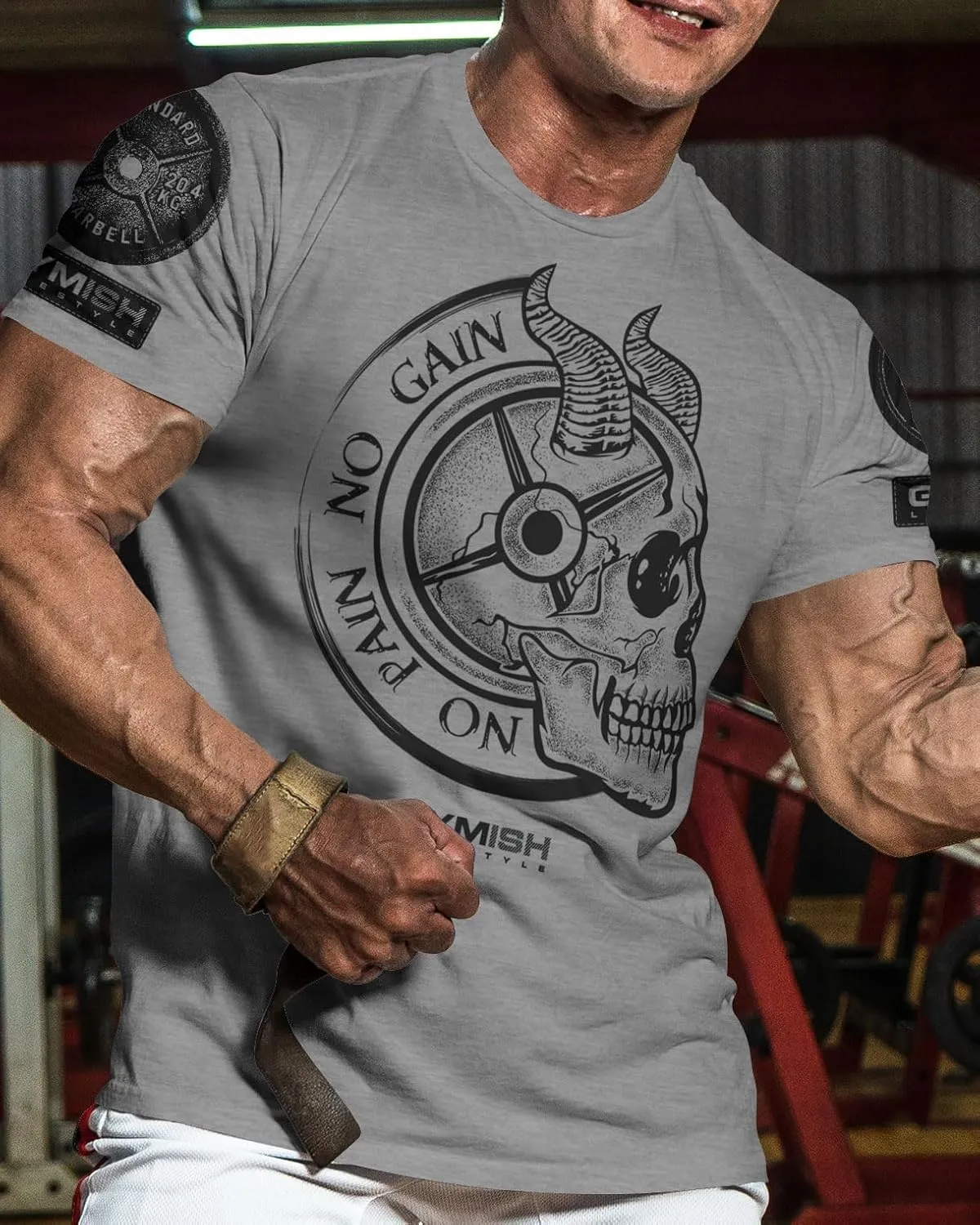 Gymish Lifestyle No Pain No Gain Skull Gym Lifting Motivation T-Shirts for Men