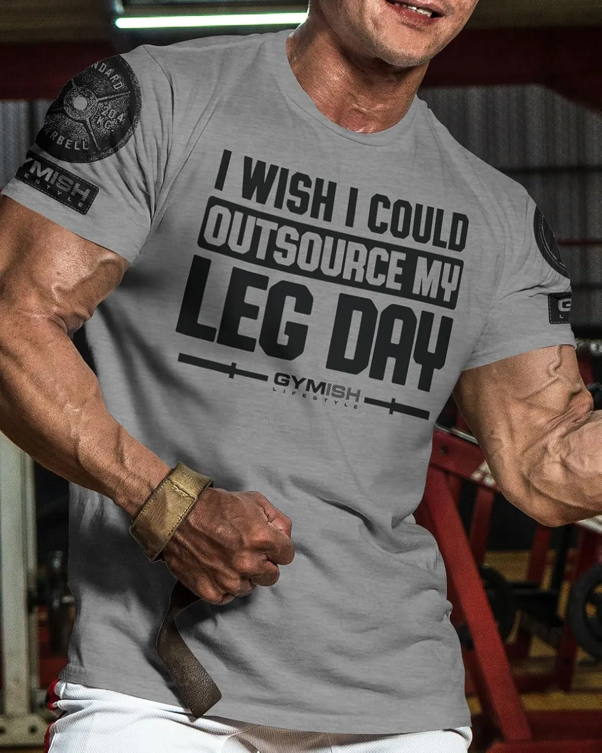 Gymish Lifestyle Outsource Leg Day Mens Bodybuilding T-Shirts Graphic Tees Short Sleeve Workout Shirt