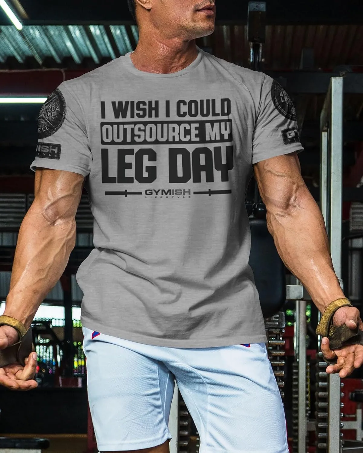 Gymish Lifestyle Outsource Leg Day Mens Bodybuilding T-Shirts Graphic Tees Short Sleeve Workout Shirt