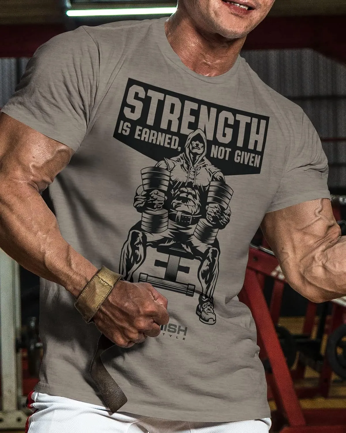 Gymish Strength is Earned Not Given Workout T-Shirt, Lifting Gym Shirts for Men