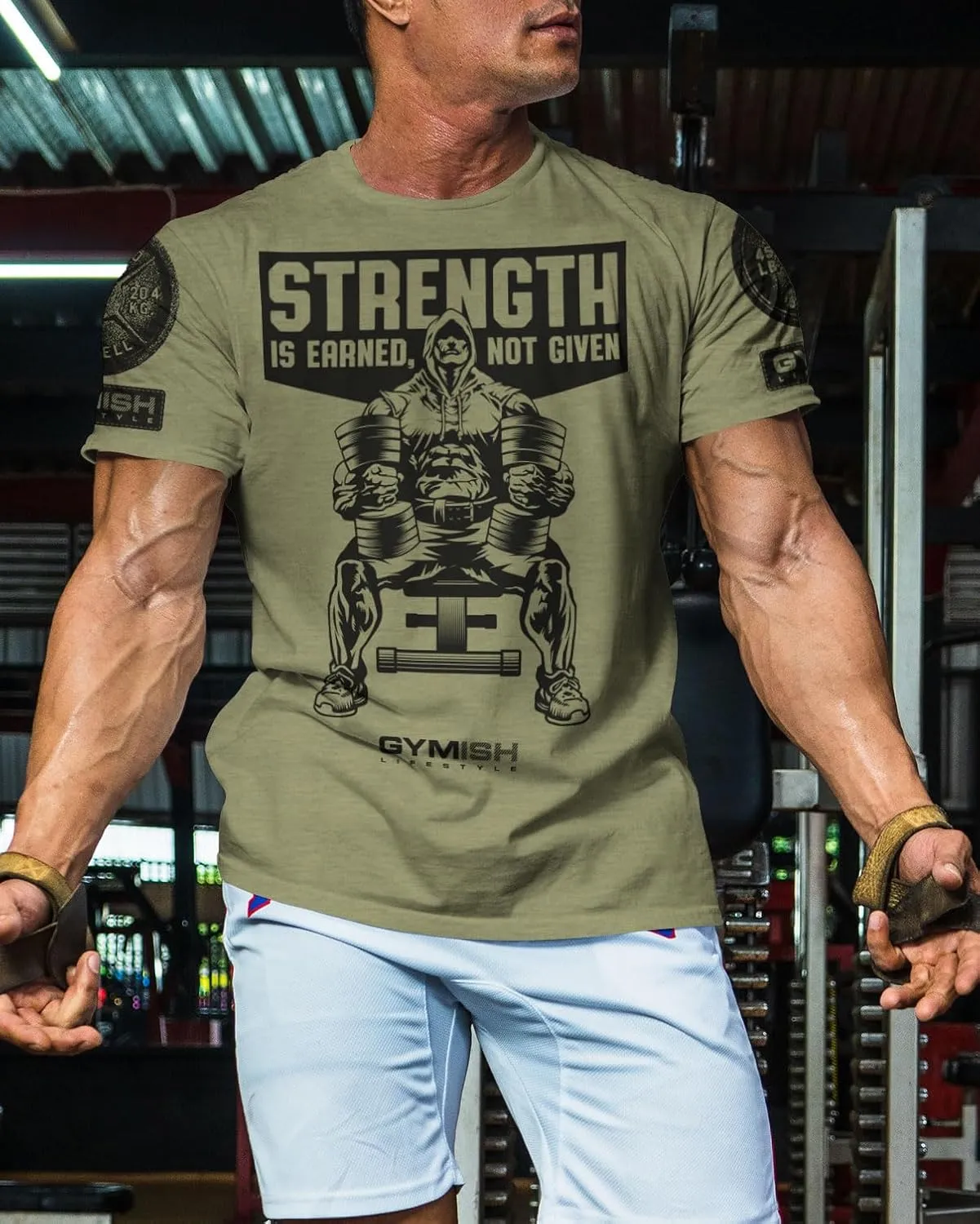 Gymish Strength is Earned Not Given Workout T-Shirt, Lifting Gym Shirts for Men
