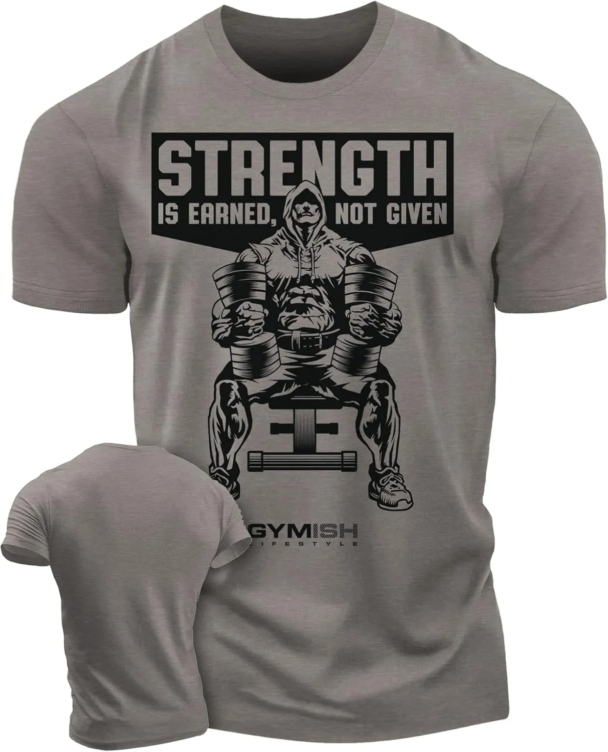 Gymish Strength is Earned Not Given Workout T-Shirt, Lifting Gym Shirts for Men