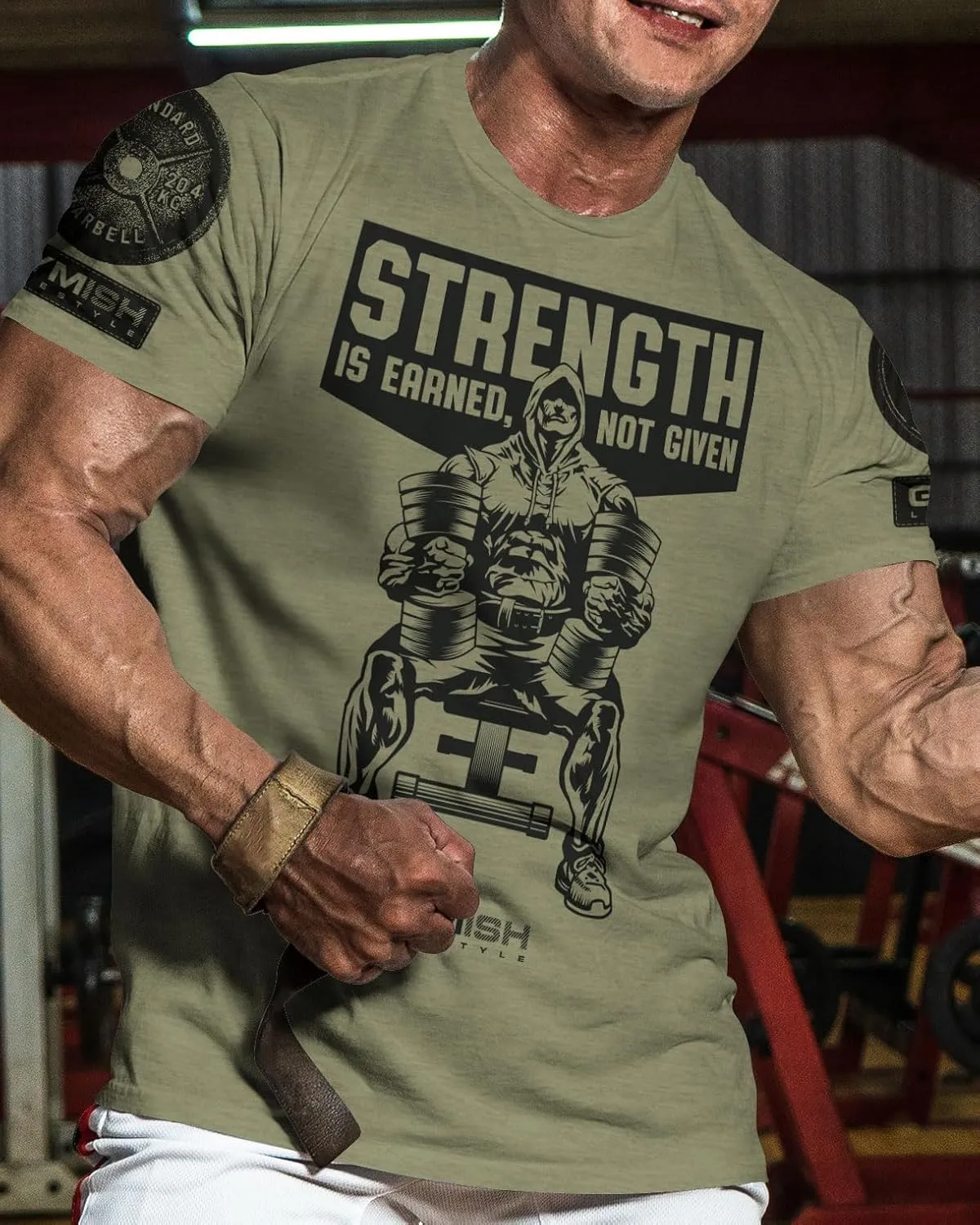 Gymish Strength is Earned Not Given Workout T-Shirt, Lifting Gym Shirts for Men