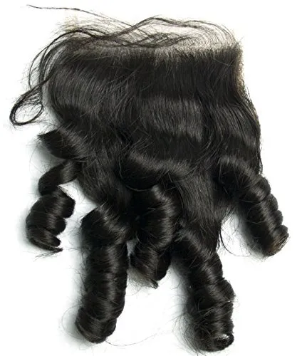 Hair Natural Color Funmi Curl Loose Curl Knots Bleached 100% Raw Remy Virgin Peruvian Human Hair Free Part 4x4 Lace Closure(14inch)