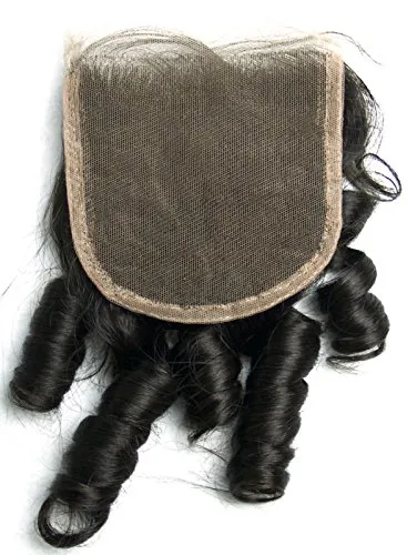 Hair Natural Color Funmi Curl Loose Curl Knots Bleached 100% Raw Remy Virgin Peruvian Human Hair Free Part 4x4 Lace Closure(14inch)