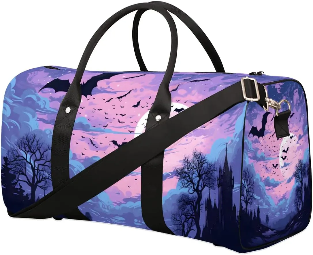 Halloween Theme Bat Travel Duffel Bag for Women Men Waterproof Foldable Overnight Weekender Bag Large Capacity Sports Gym Bag