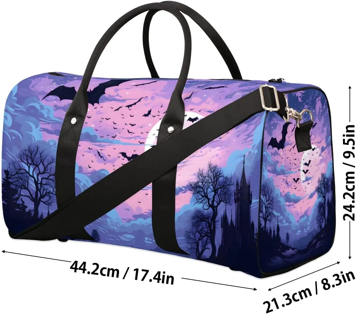 Halloween Theme Bat Travel Duffel Bag for Women Men Waterproof Foldable Overnight Weekender Bag Large Capacity Sports Gym Bag