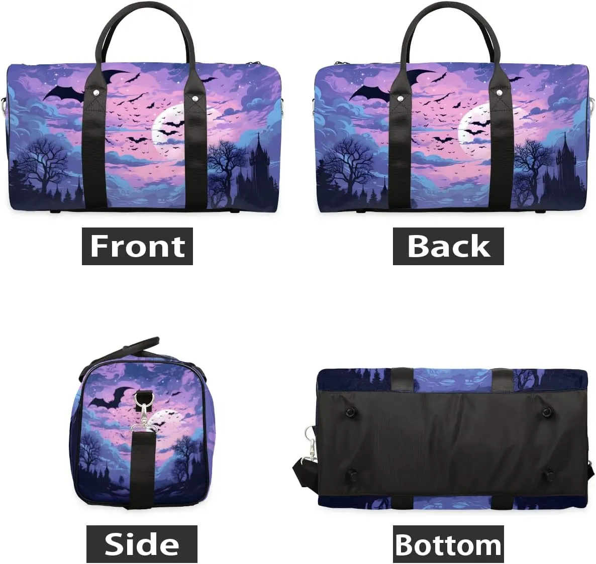 Halloween Theme Bat Travel Duffel Bag for Women Men Waterproof Foldable Overnight Weekender Bag Large Capacity Sports Gym Bag
