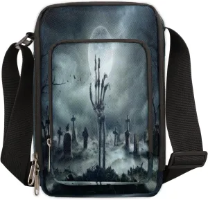 Halloween Tombstone Crossbody Bag Small Sling Bag for Women and Men with Adjustable Shoulder Strap and Zipper Waterproof Fanny Pack for Working Traveling Hiking