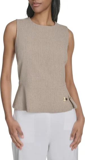 Halston Women's Sleeveless High Neck Linen Top