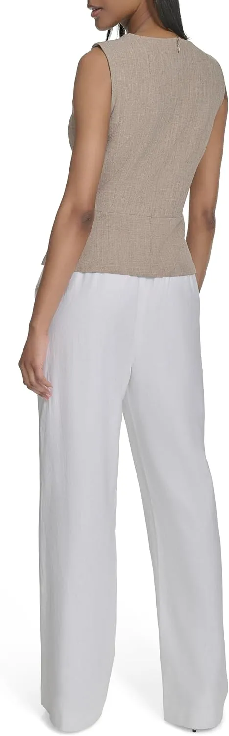 Halston Women's Sleeveless High Neck Linen Top