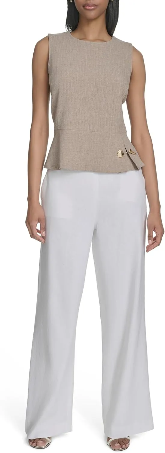 Halston Women's Sleeveless High Neck Linen Top