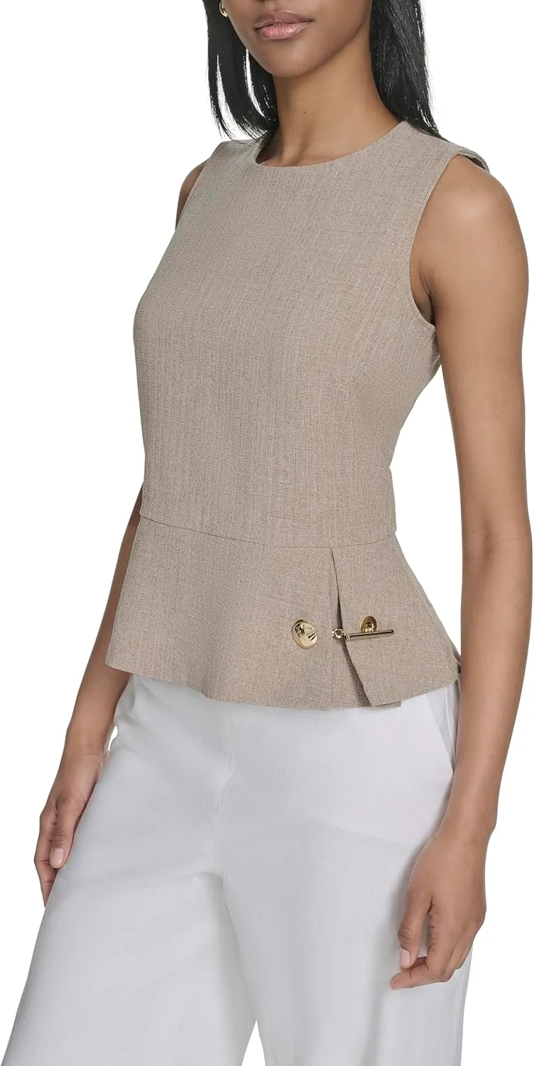 Halston Women's Sleeveless High Neck Linen Top