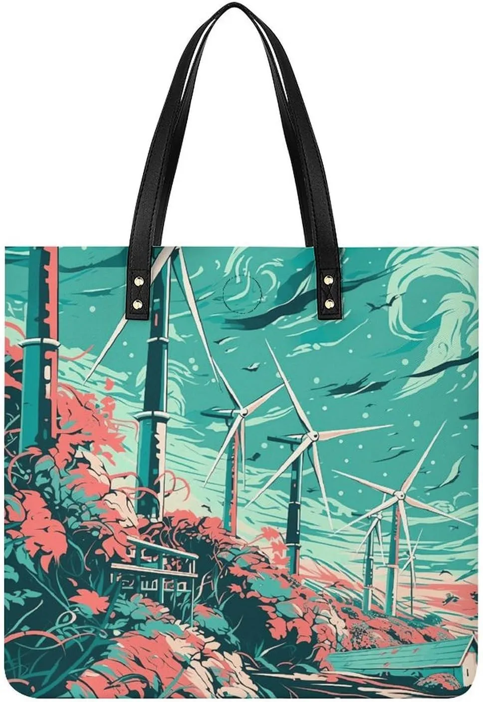 Handbag Leather Tote Bag Simple Windmill Diagram Printed Beach Bag for Shopping Playing And Working