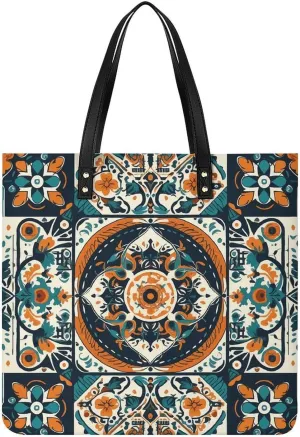 Handbag Leather Tote Bag Special Aboriginal Patterns Printed Beach Bag for Shopping Playing And Working