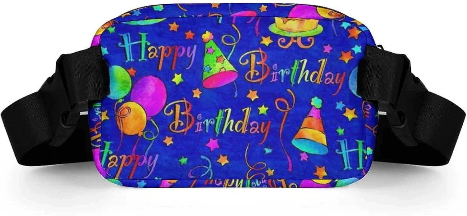 Happy Birthday Blue Cake Convenient And Efficient Fully Printed Waist Bag