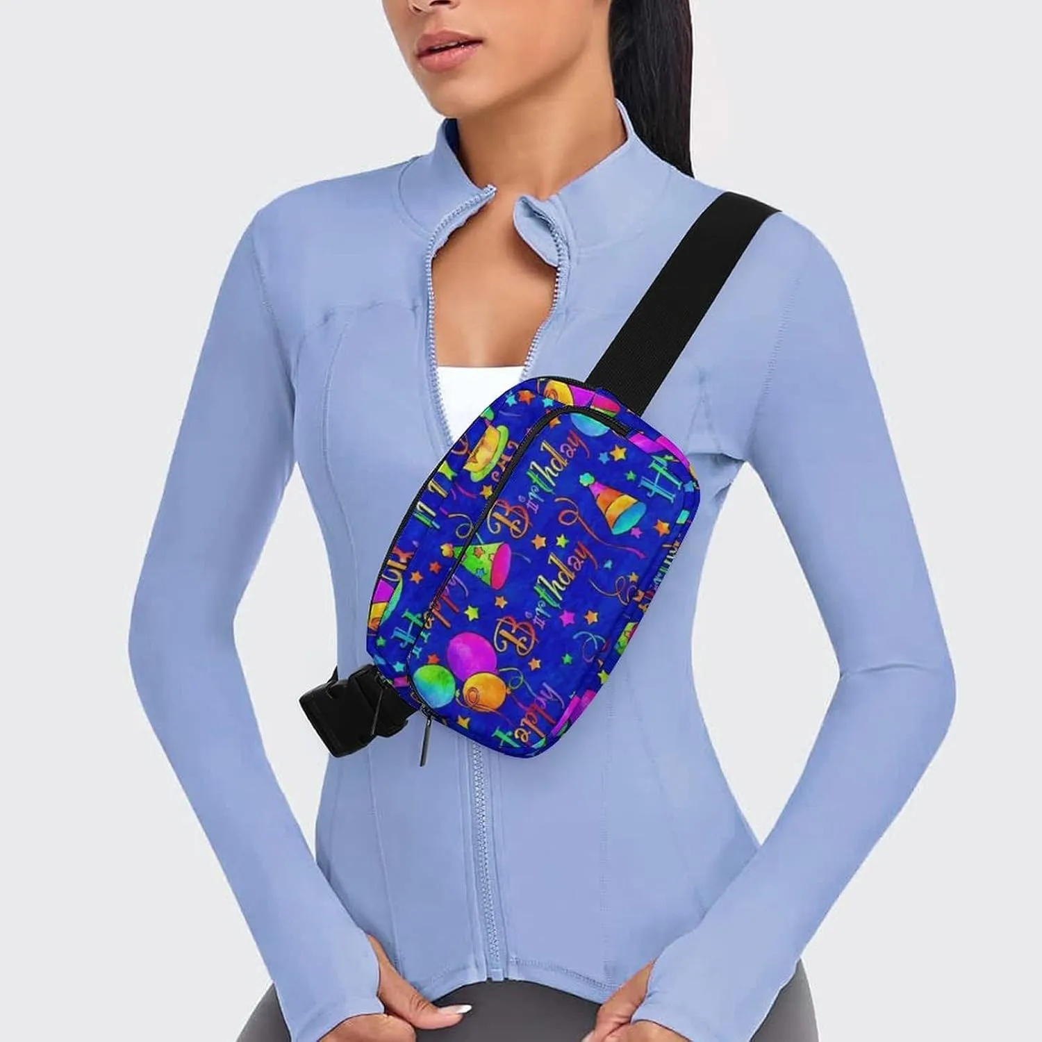 Happy Birthday Blue Cake Convenient And Efficient Fully Printed Waist Bag