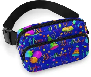 Happy Birthday Blue Cake Convenient And Efficient Fully Printed Waist Bag