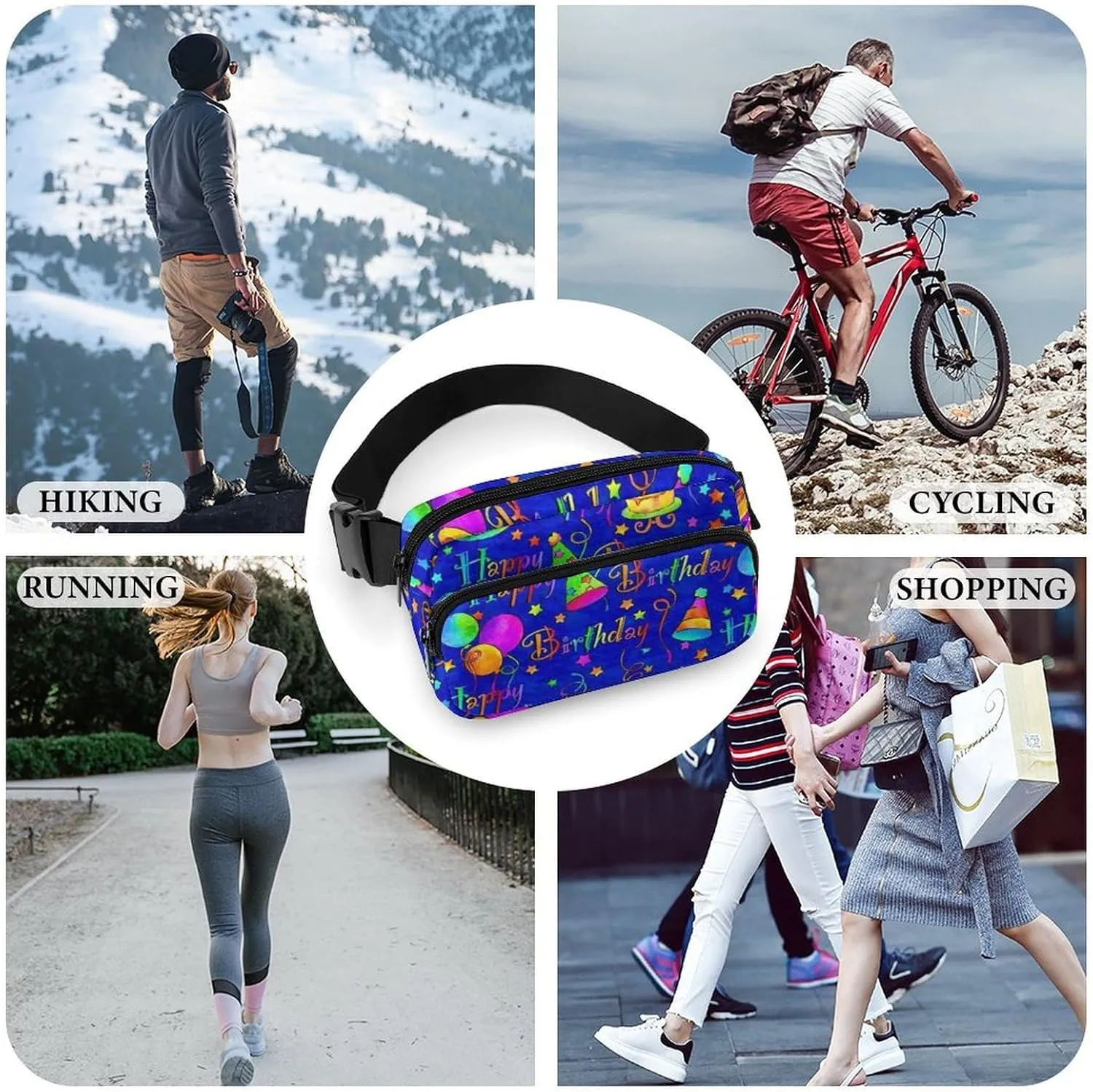 Happy Birthday Blue Cake Convenient And Efficient Fully Printed Waist Bag