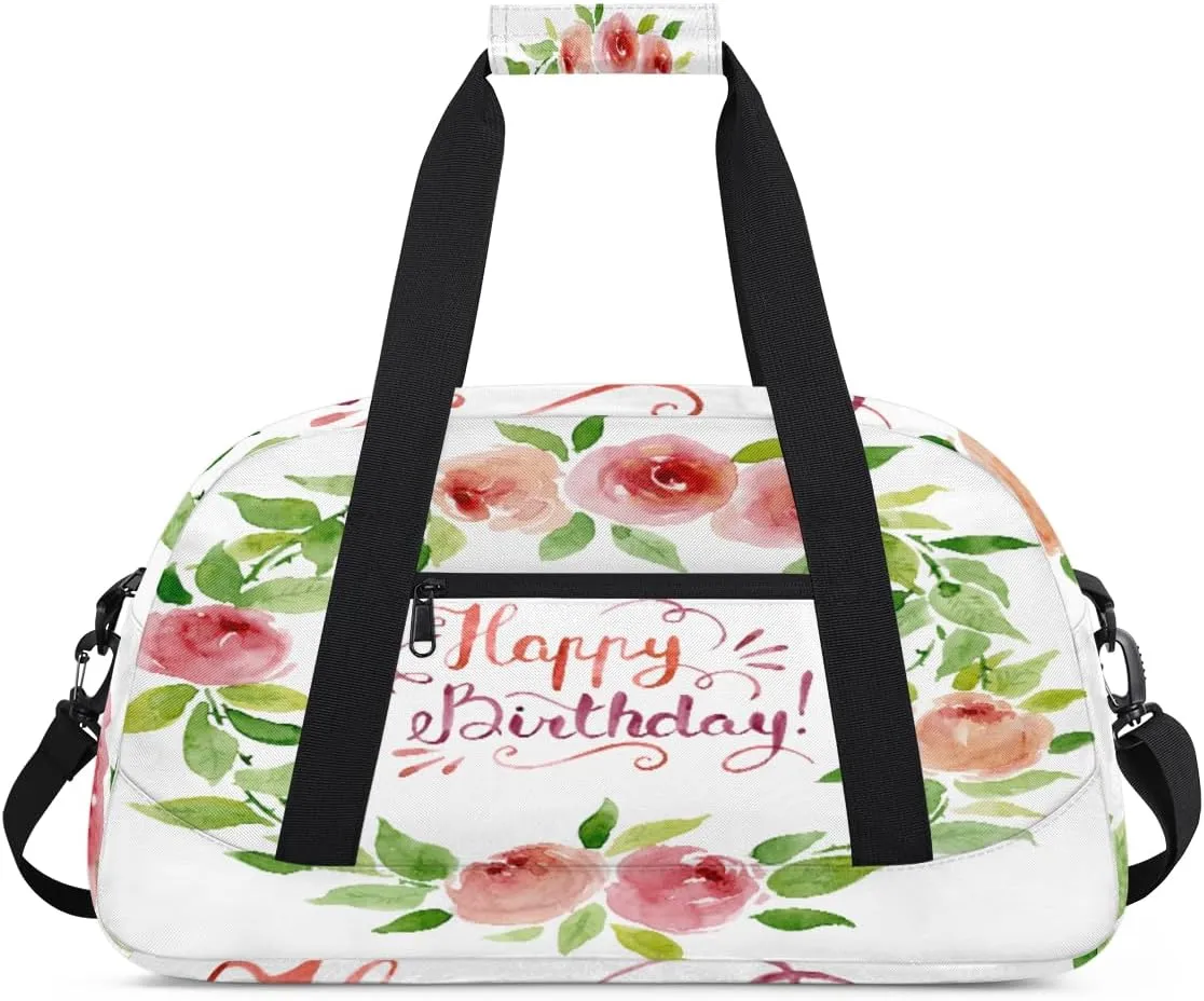Happy Birthday Gym Duffel Bag for Men Women Garland Sports Tote Bag with Adjustable Shoulder Strap for Dance Gymnastics Traveling Outdoor Camping Overnight Stay