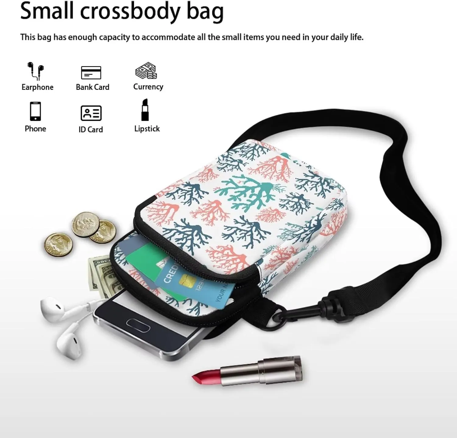 Hawaiian Tribal Small Crossbody Bags for Women Cell Phone Bag Purse, Sea Turtle Zipper Sling Purses Shoulder Bag