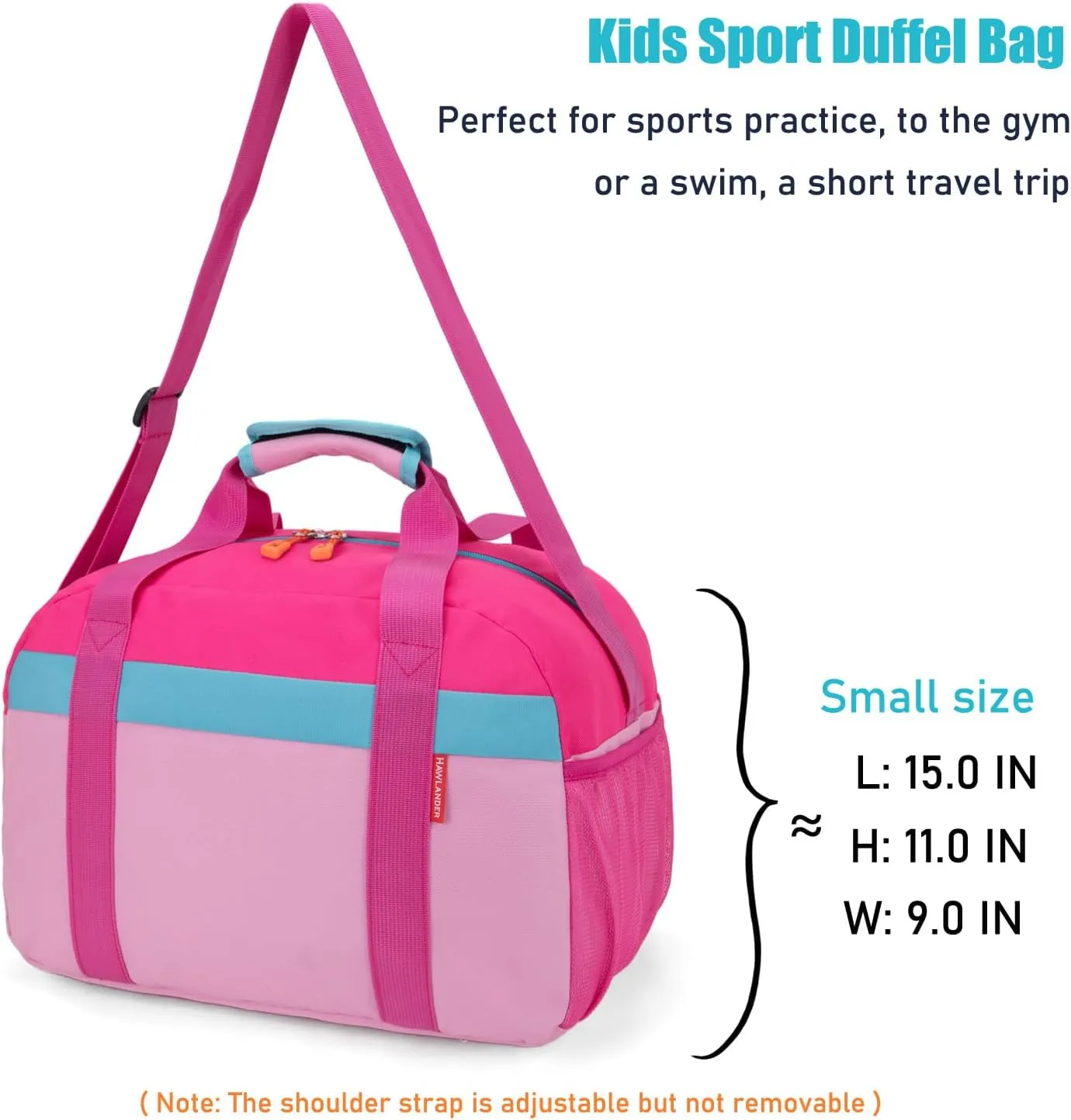 HawLander Small Duffle Bag for Kids Boys or Girls, Gym Bag for Sports (Pink Rose)