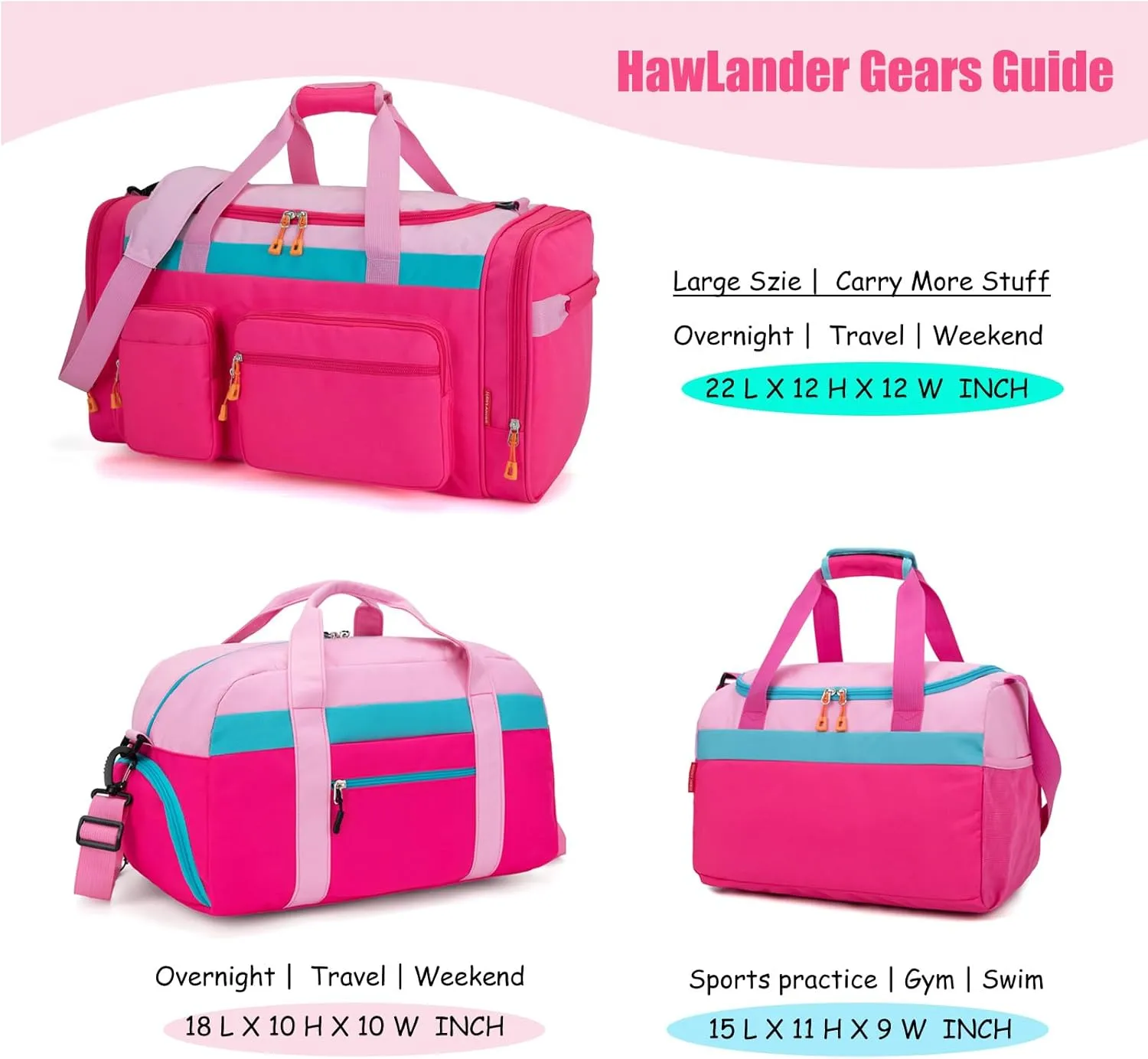 HawLander Small Duffle Bag for Kids Boys or Girls, Gym Bag for Sports (Pink Rose)