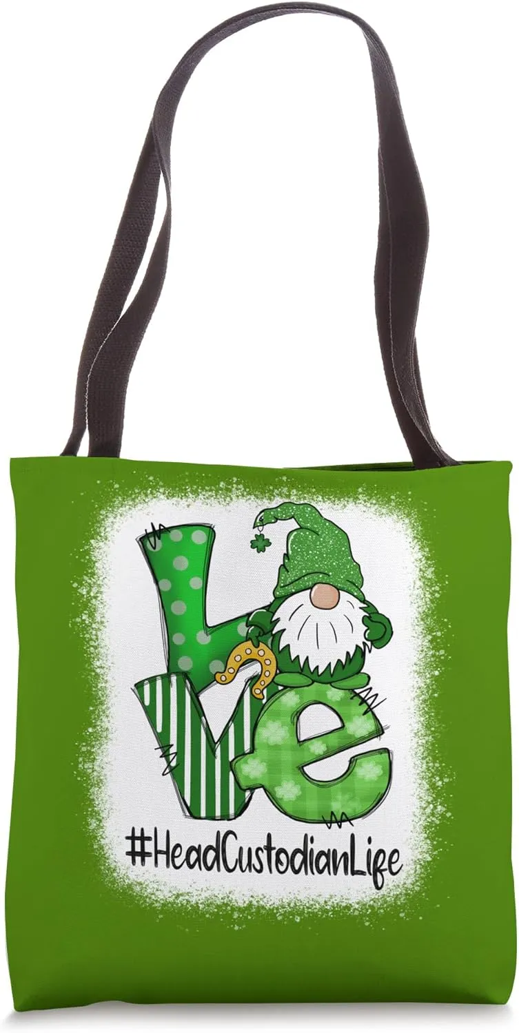 Head Custodian Love St Patricks Day Matching Gnome Shamrock Tote Bag