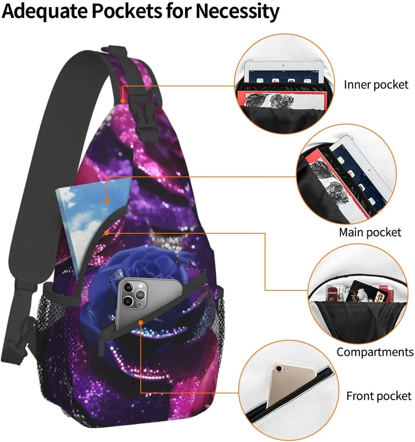 Heaps of Orange Monarch Butterflies Backpack, Sling Bag,Travel Hiking Chest Bag Daypack,for Travel Sports Running