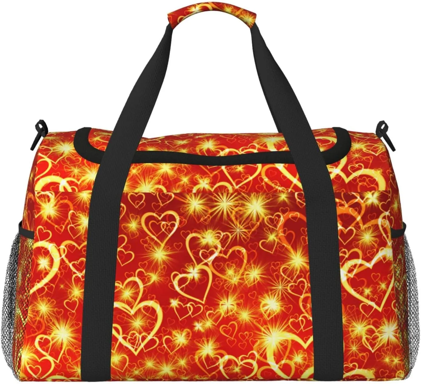 Heart Yellow Travel Duffel Bag Large Foldable Waterproof Overnight Bag For Beach Swim Bags Pool Sports Gym