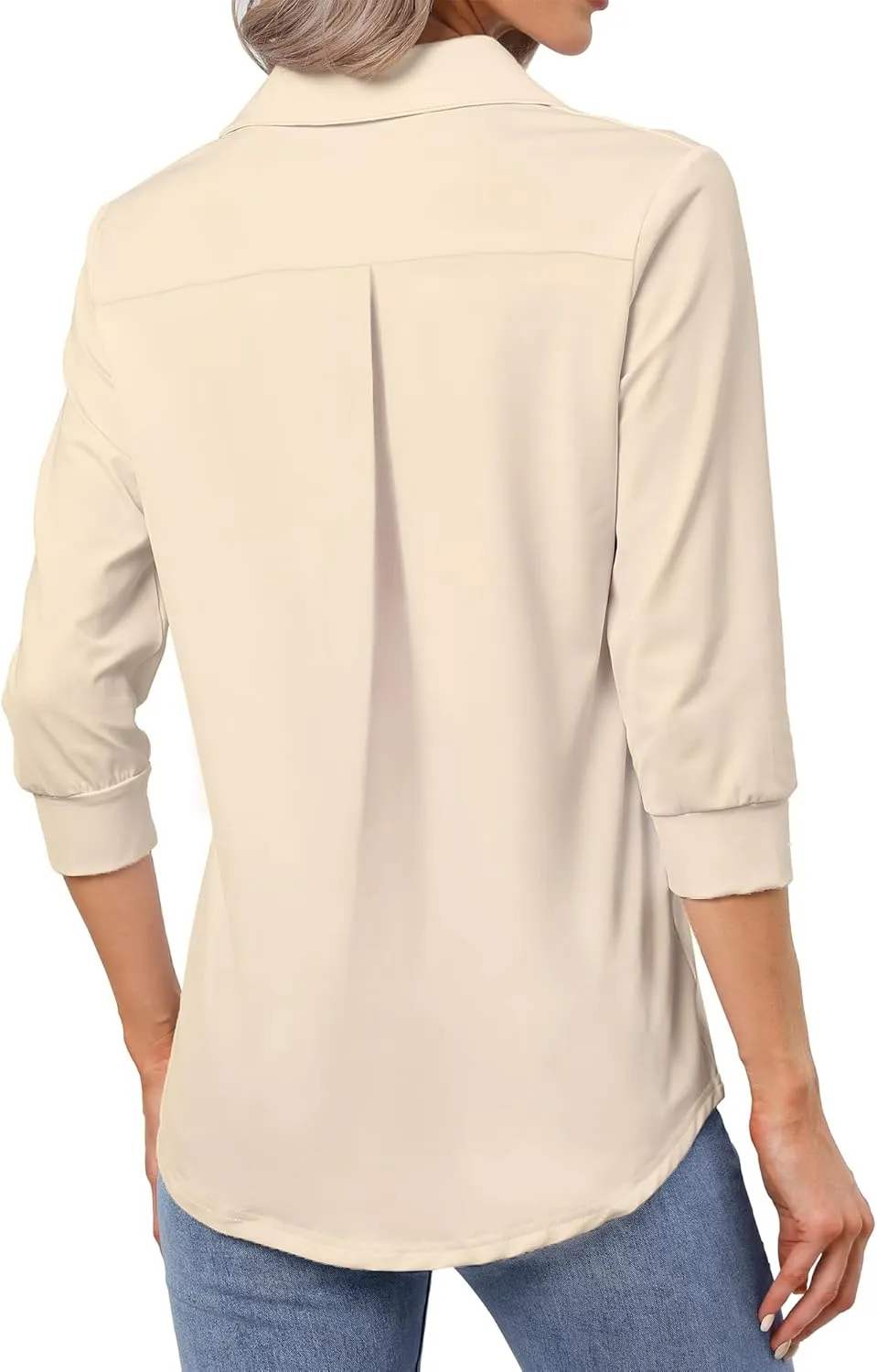 Heat Move Women's 3/4 Sleeve Length Tops Collared V Neck Shirt Dressy Casual Business Blouses for Work Professional