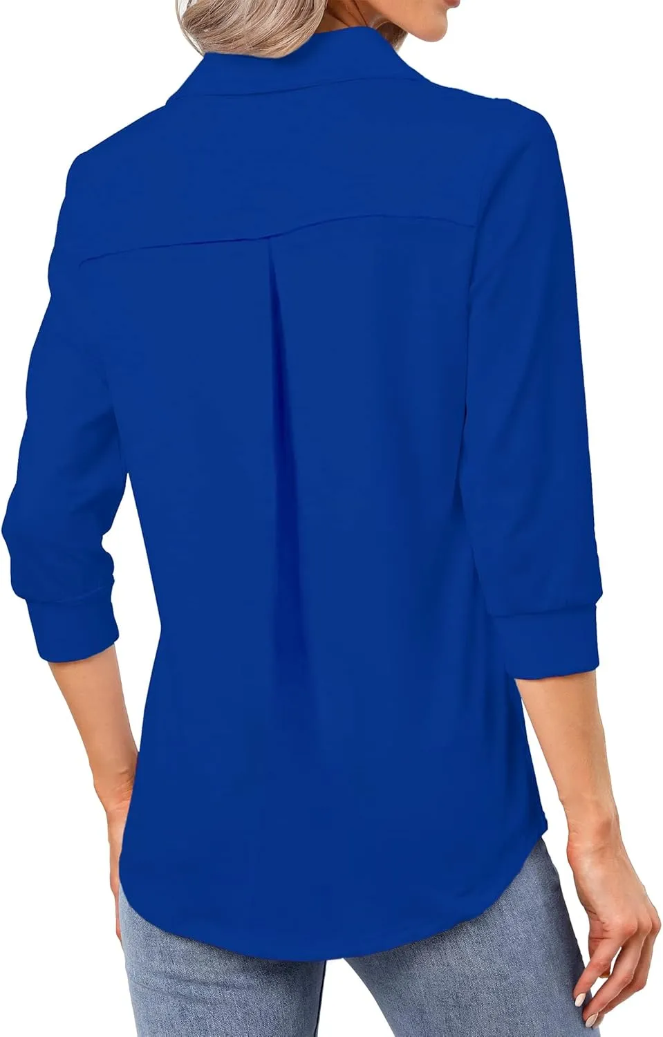 Heat Move Women's 3/4 Sleeve Length Tops Collared V Neck Shirt Dressy Casual Business Blouses for Work Professional