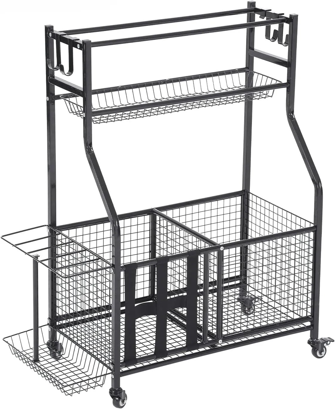 Heavy-Duty Weight Rack for Home Gym Storage for Dumbbells Yoga Mat Kettlebells Foam Roller, Balls, 3-Tier Gym Organization for Home Gym with Wheels and Hooks Exercise Equipment Storage