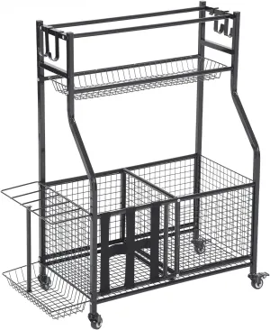 Heavy-Duty Weight Rack for Home Gym Storage for Dumbbells Yoga Mat Kettlebells Foam Roller, Balls, 3-Tier Gym Organization for Home Gym with Wheels and Hooks Exercise Equipment Storage