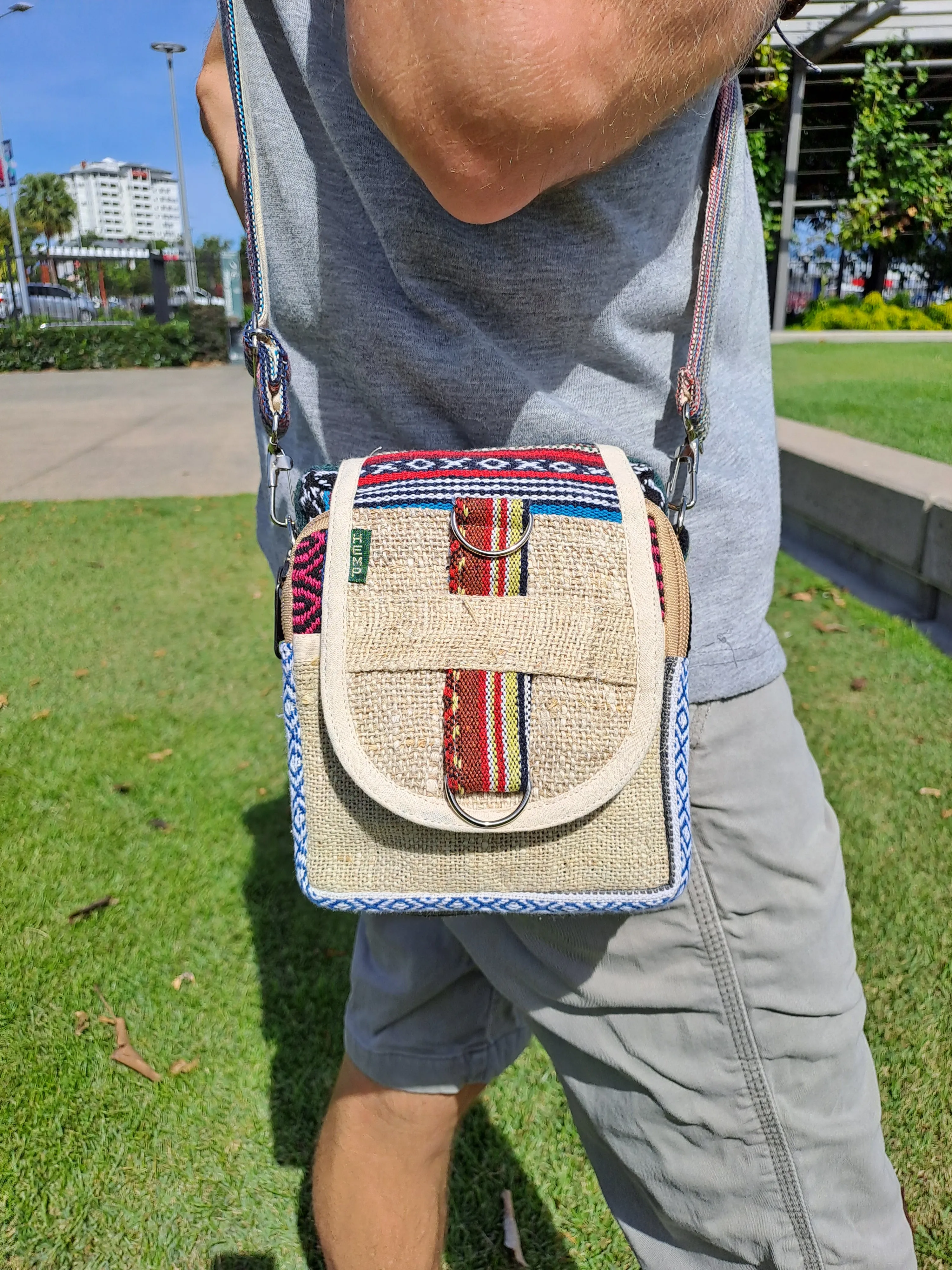 Hemp and Gheri Cotton Crossbody Bag Small Nepalese