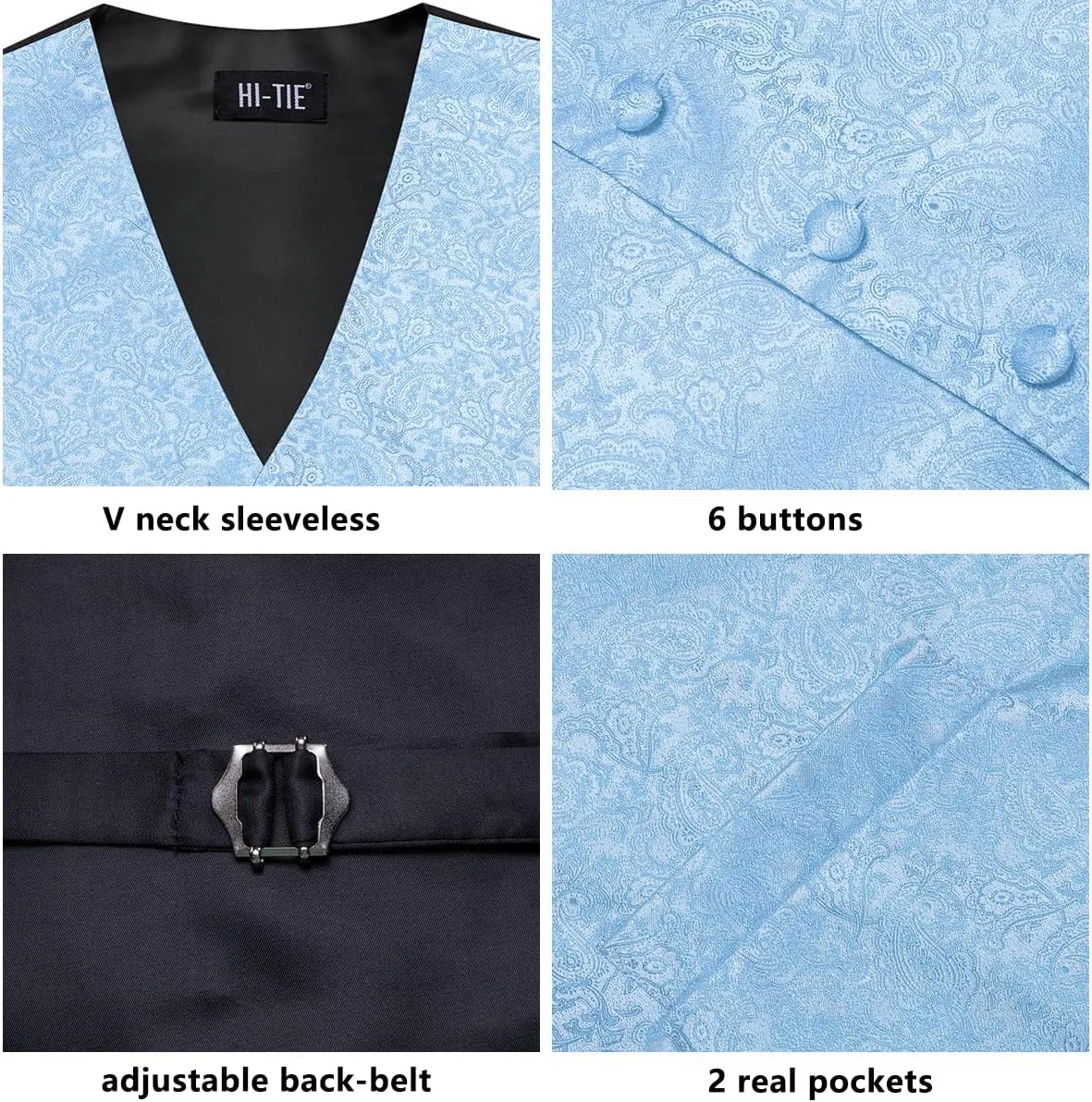 Hi-Tie Silk Mens Suit Vest and Tie Set Paisley Floral Jacquard Formal Dress Waistcoat For Tuxedo Wedding Party Business
