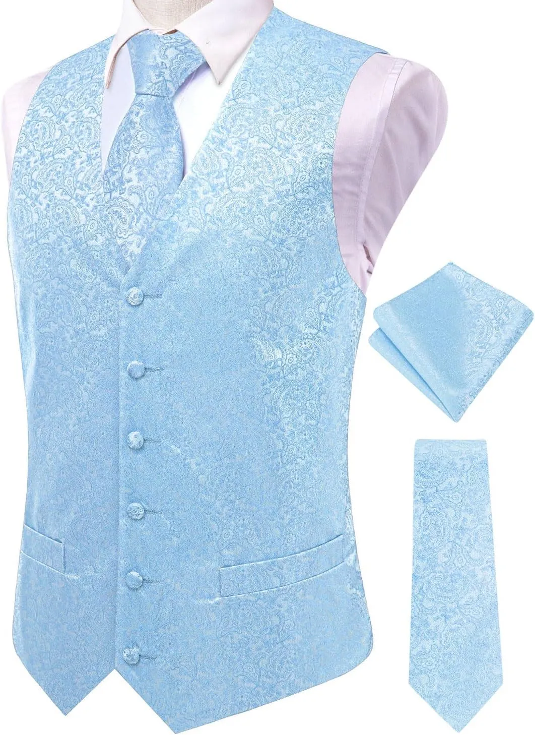 Hi-Tie Silk Mens Suit Vest and Tie Set Paisley Floral Jacquard Formal Dress Waistcoat For Tuxedo Wedding Party Business
