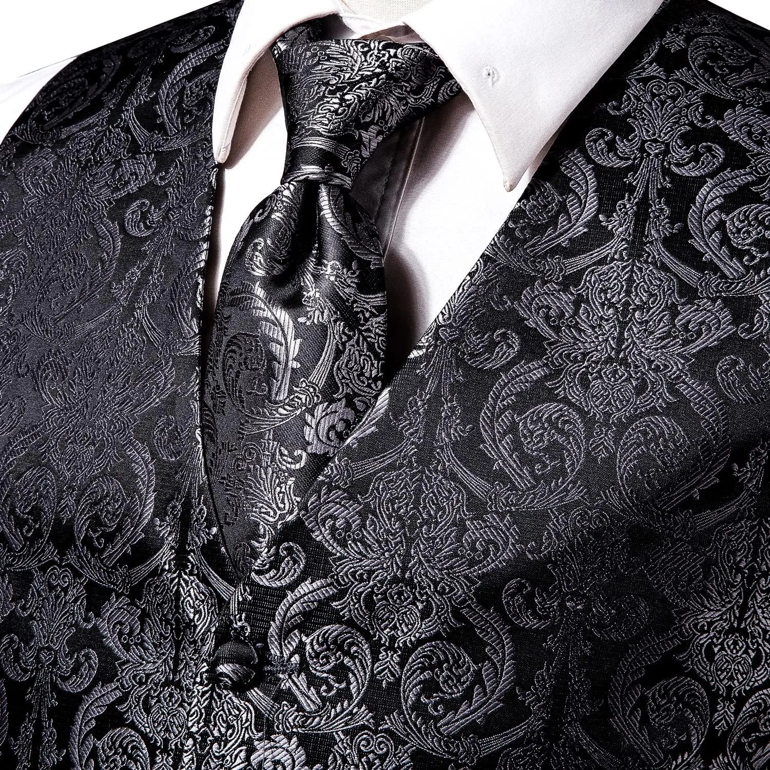 Hi-Tie Silk Mens Suit Vest and Tie Set Paisley Floral Jacquard Formal Dress Waistcoat For Tuxedo Wedding Party Business