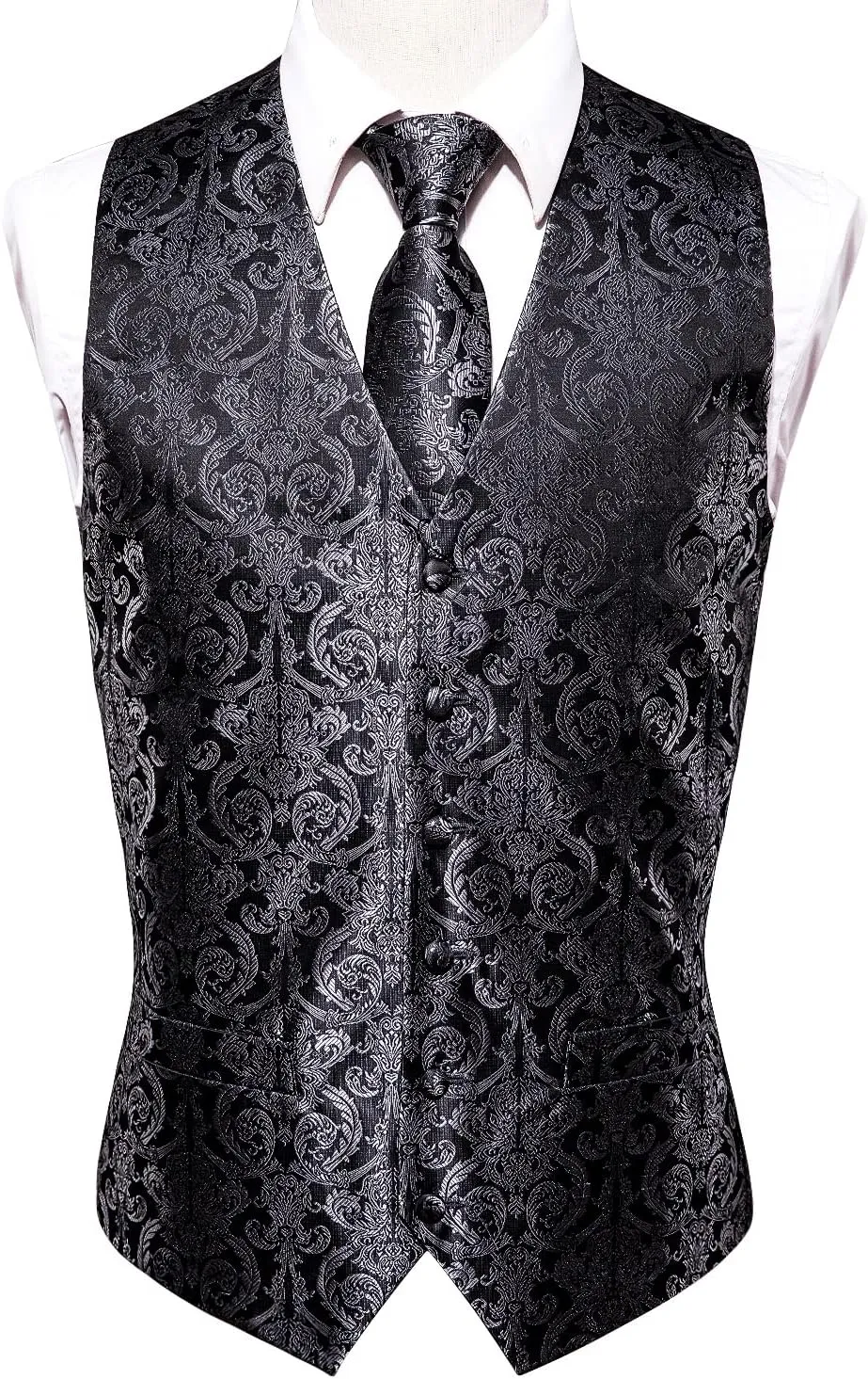 Hi-Tie Silk Mens Suit Vest and Tie Set Paisley Floral Jacquard Formal Dress Waistcoat For Tuxedo Wedding Party Business