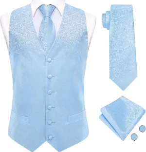 Hi-Tie Silk Mens Suit Vest and Tie Set Paisley Floral Jacquard Formal Dress Waistcoat For Tuxedo Wedding Party Business