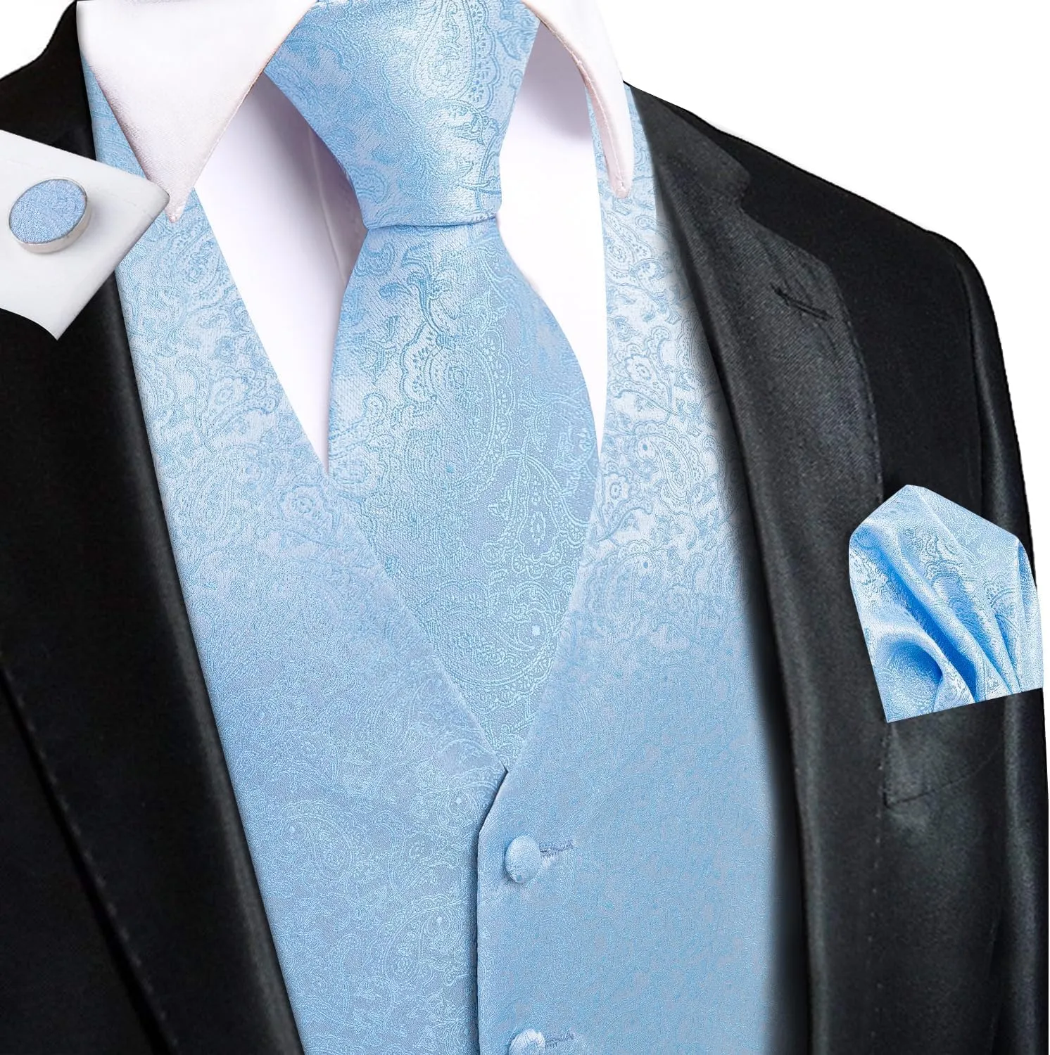 Hi-Tie Silk Mens Suit Vest and Tie Set Paisley Floral Jacquard Formal Dress Waistcoat For Tuxedo Wedding Party Business