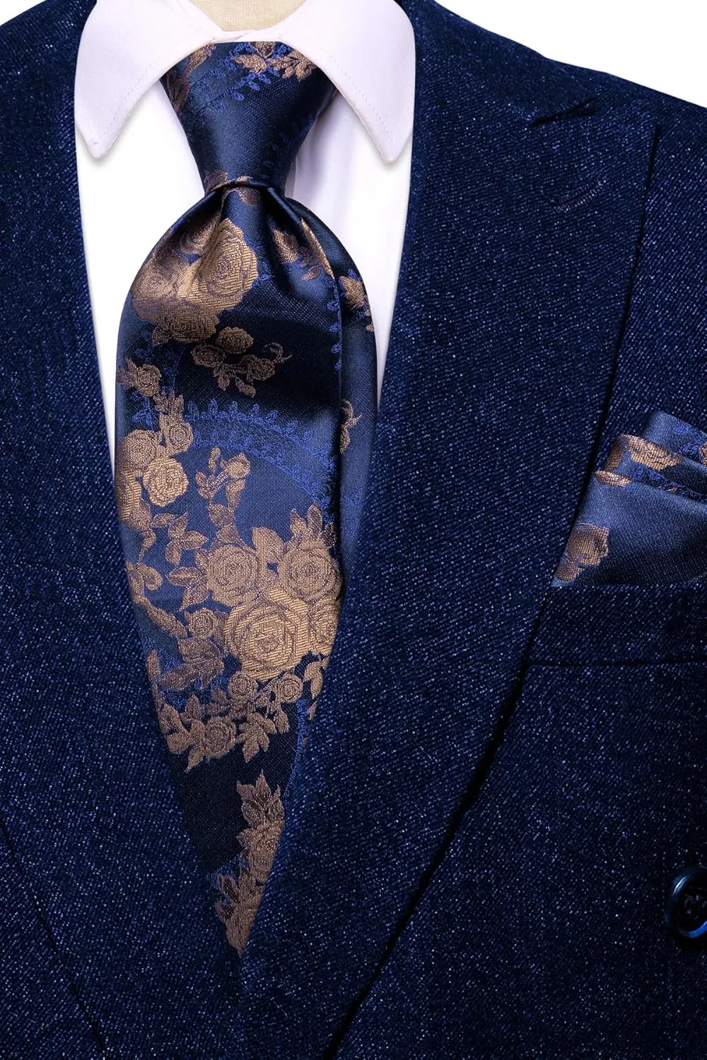 Hi-Tie Silk Ties for Men Plaid Paisley Striped Necktie Pocket Square Cufflinks Set Formal Business