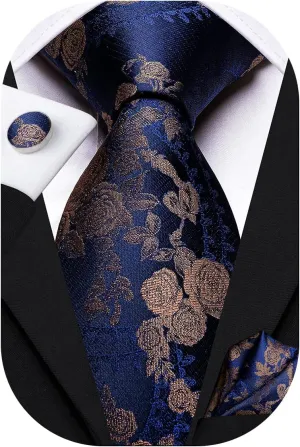 Hi-Tie Silk Ties for Men Plaid Paisley Striped Necktie Pocket Square Cufflinks Set Formal Business