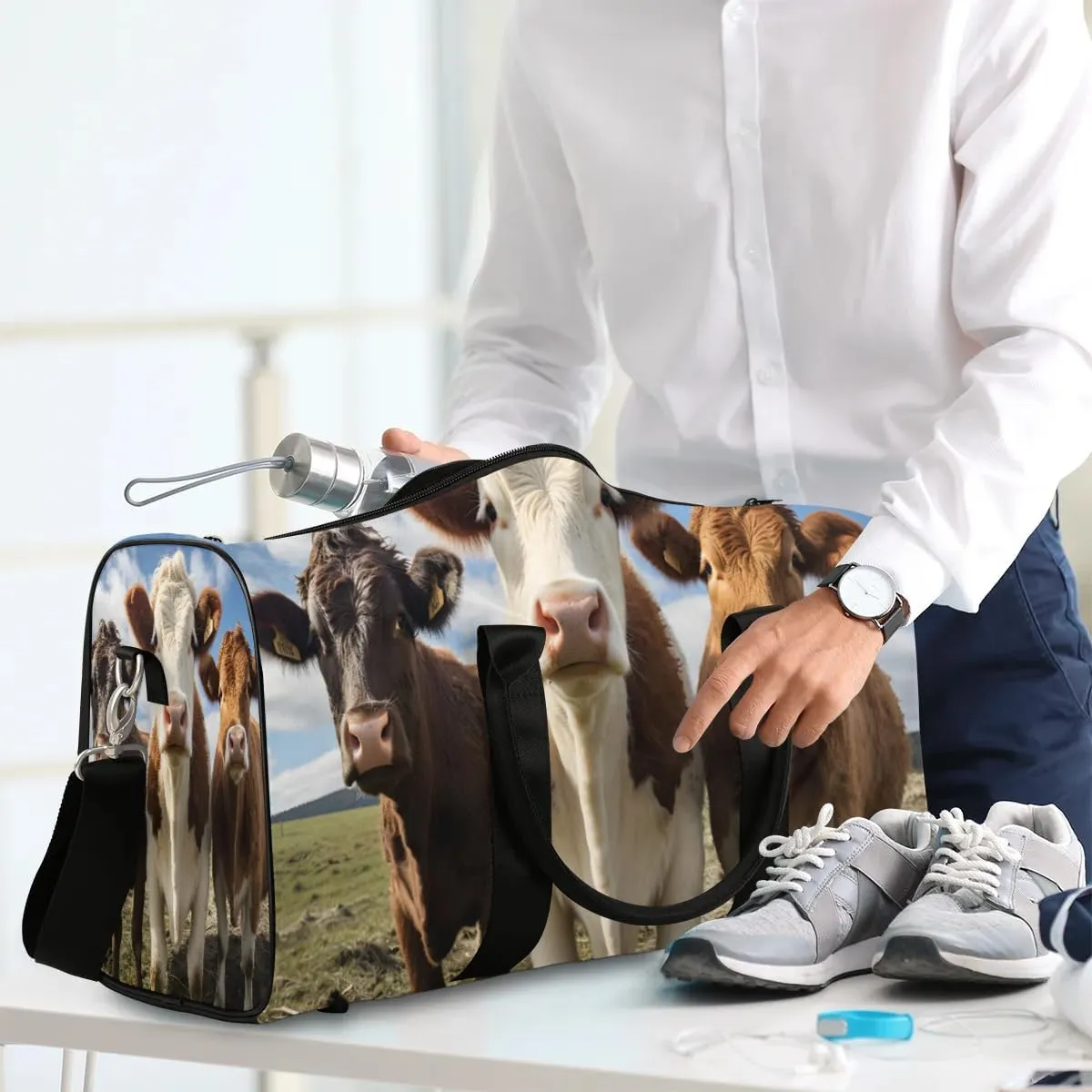 Highland Cattle Cow Travel Duffel Bag for Women Men Waterproof Foldable Overnight Weekender Bag Large Capacity Sports Gym Bag