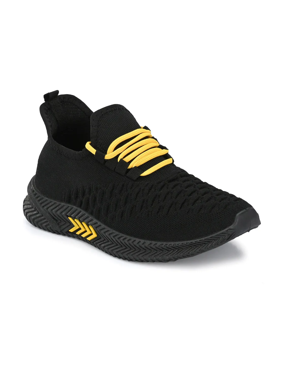 Hirolas® Men's Black Knitted Running/Walking/Gym Lace Up Sport Shoes (HRL2040BLK)