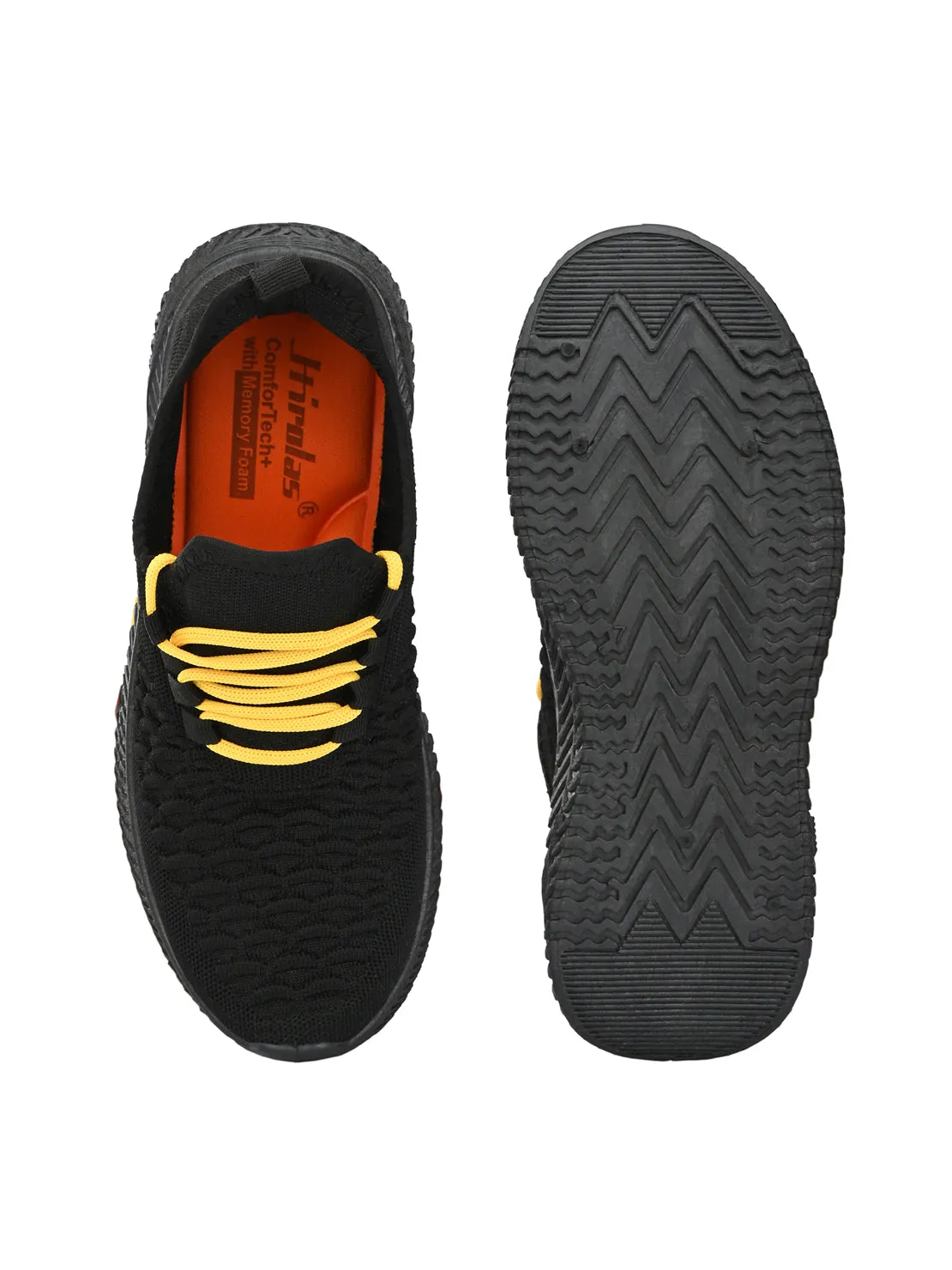 Hirolas® Men's Black Knitted Running/Walking/Gym Lace Up Sport Shoes (HRL2040BLK)