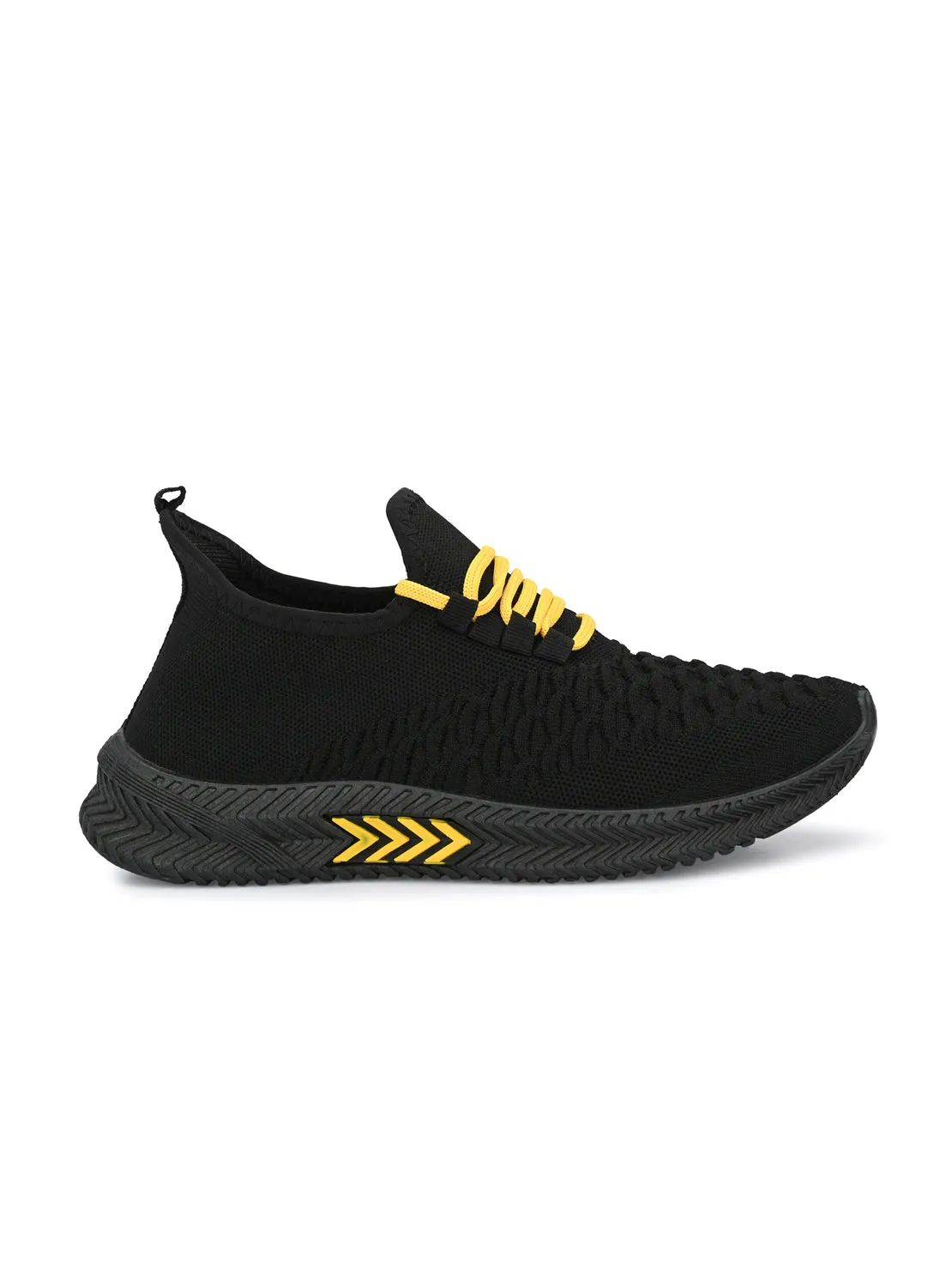 Hirolas® Men's Black Knitted Running/Walking/Gym Lace Up Sport Shoes (HRL2040BLK)
